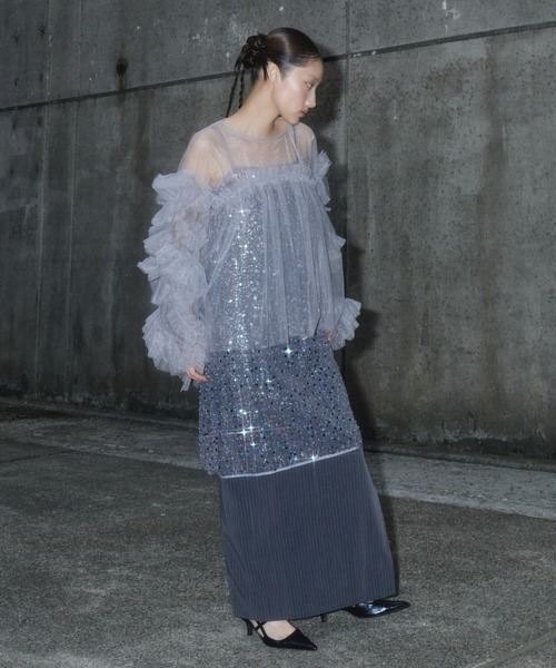 decorative tulle tops チャコール　ANDRESD ZOZO限定アイテム】all in one × decorative tulle tops