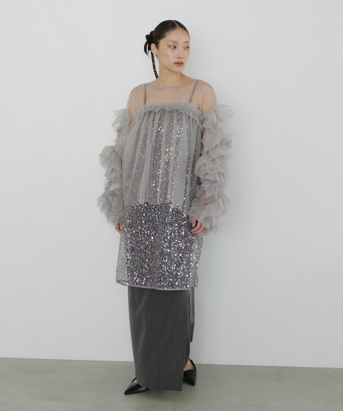 【タグ付き】ANDRESDアンドレスド チュールトップス / チャコール ANDRESD ドレス decorative tulle tops / デコラティブチュール