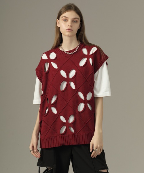 ベスト FLOWER HOLE SUMMER KNIT VEST/フラワーホールサマーニット 