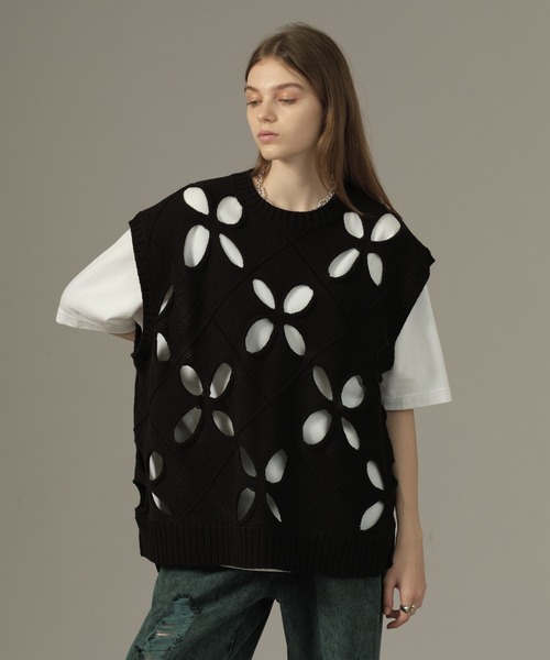 ベスト FLOWER HOLE SUMMER KNIT VEST/フラワーホールサマーニット 