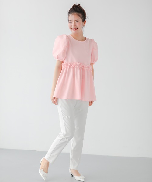 Fit more ブラウス シャツ バックリボン切り替えフリルブラウス