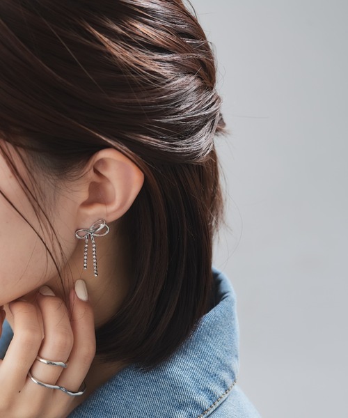 dee doo dah ピアス 「deedoodah」ビジューメタルリボンピアス