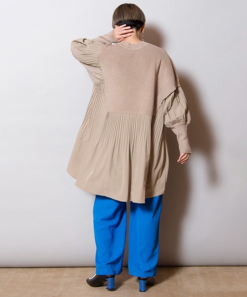 OSMOSIS ニット セーター ニット切替プリーツプルオーバー
