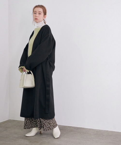 「MADEMOISELLE ROPE'」 ノーカラーコート 36 ベージュ レディース_画像2