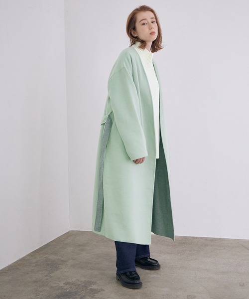 「MADEMOISELLE ROPE'」 ノーカラーコート 36 ベージュ レディース_画像3