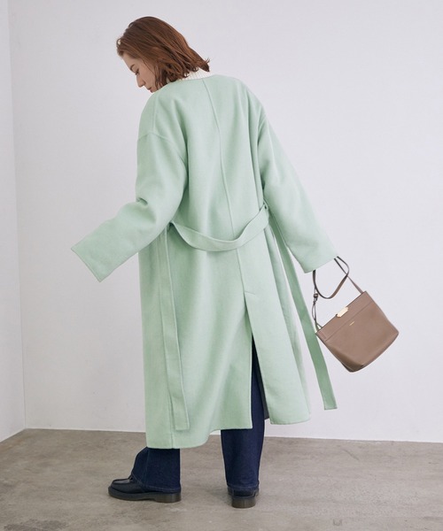 「MADEMOISELLE ROPE'」 ノーカラーコート 36 ベージュ レディース_画像4