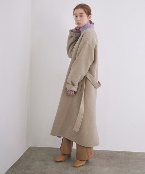 「MADEMOISELLE ROPE'」 ノーカラーコート 36 ベージュ レディース_画像6