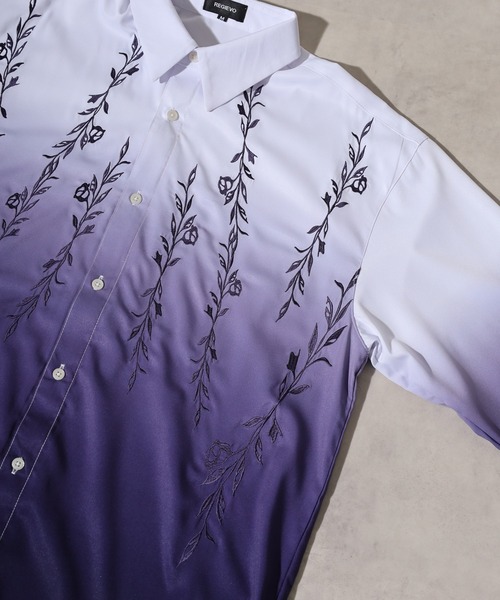（レア）KMRii 紫から白のグラデーション長袖シャツ REGIEVO（レジエボ） スマホショルダー シャツ Embroidery gradation