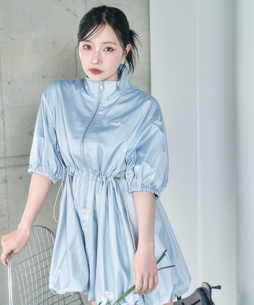 【美品】萌 モユル ワンピース インド綿 バルーン ハイネック 美品】萌 モユル ワンピース インド綿 バルーン ハイネック