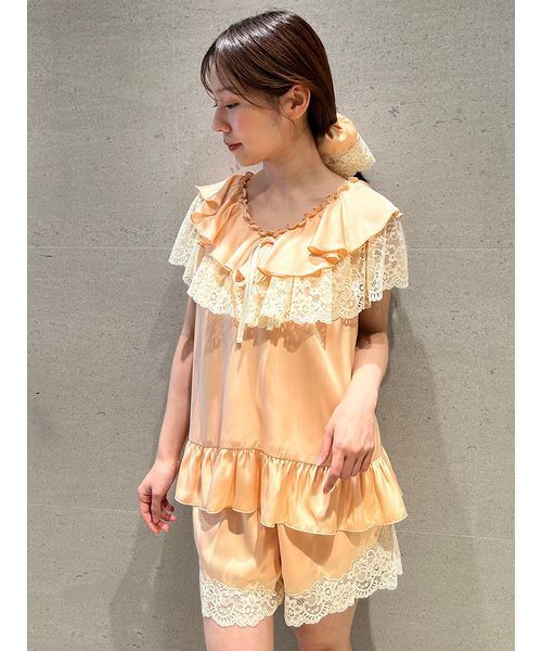 SNIDEL HOME ヴィンテージライクレーストリムパンツ＆キャミソール SNIDEL HOME パジャマ ルームウェア レースショートパンツ