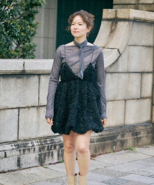 NOTRE emor tシャツ drape design sheer top レディース