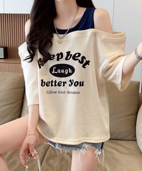 春夏のお出かけに❤️シンプルゆったりオフショルトップス ワンショルダー ニット トップス レディース 春夏秋 きれいめ