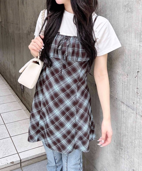 andmary チェック柄ミニワンピース（インナー付き） andmary チェック柄ミニワンピース（インナー付き） - メルカリ