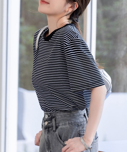 DAY CLOSET tシャツ 半袖 レディース 半袖ボーダー柄クルーネックT