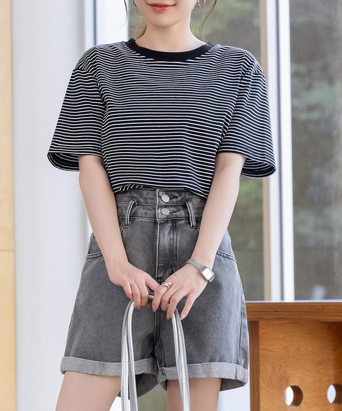 DAY CLOSET tシャツ 半袖 レディース 半袖ボーダー柄クルーネックT