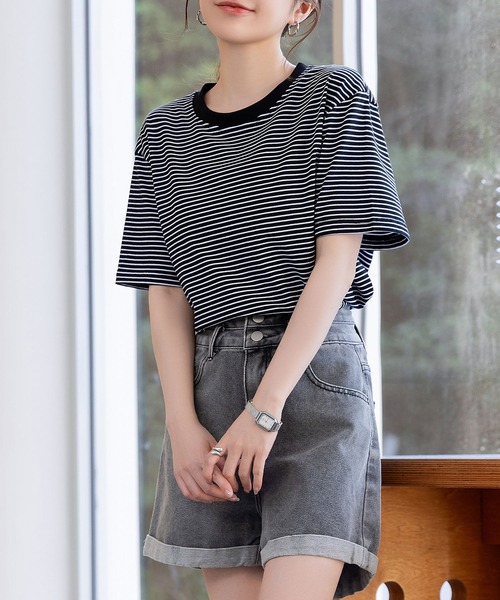 DAY CLOSET tシャツ 半袖 レディース 半袖ボーダー柄クルーネックT
