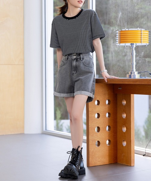 DAY CLOSET tシャツ 半袖 レディース 半袖ボーダー柄クルーネックT