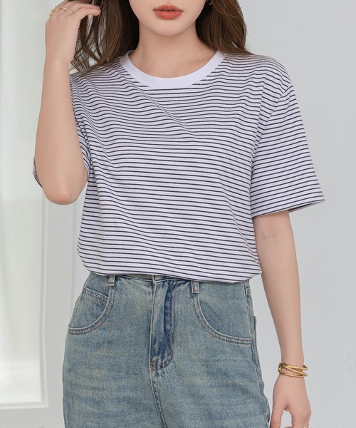 DAY CLOSET tシャツ 半袖 レディース 半袖ボーダー柄クルーネックT