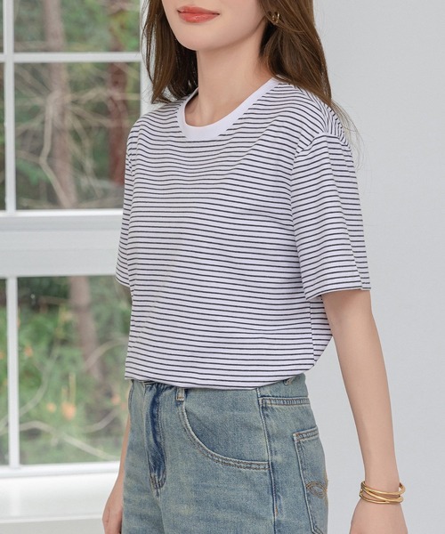 DAY CLOSET tシャツ 半袖 レディース 半袖ボーダー柄クルーネックT