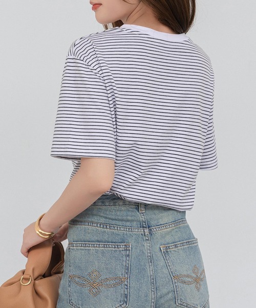 DAY CLOSET tシャツ 半袖 レディース 半袖ボーダー柄クルーネックT
