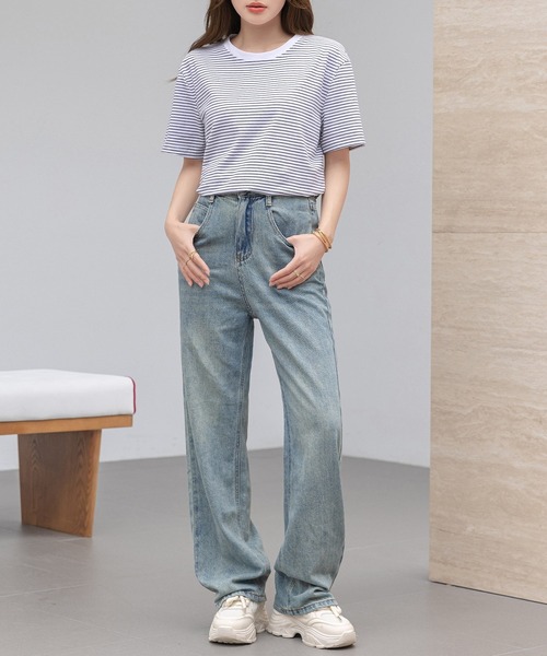 DAY CLOSET tシャツ 半袖 レディース 半袖ボーダー柄クルーネックT