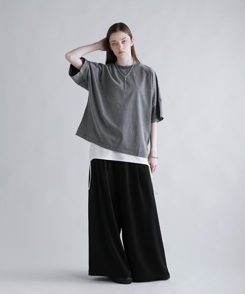 SOCCEワイドドレープ袴スラックス&ルーズシルエットフェザーニット