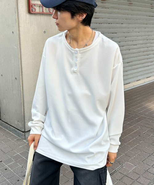 link lot ヘンリーネック tシャツ ビッグシルエットワッフル調無地