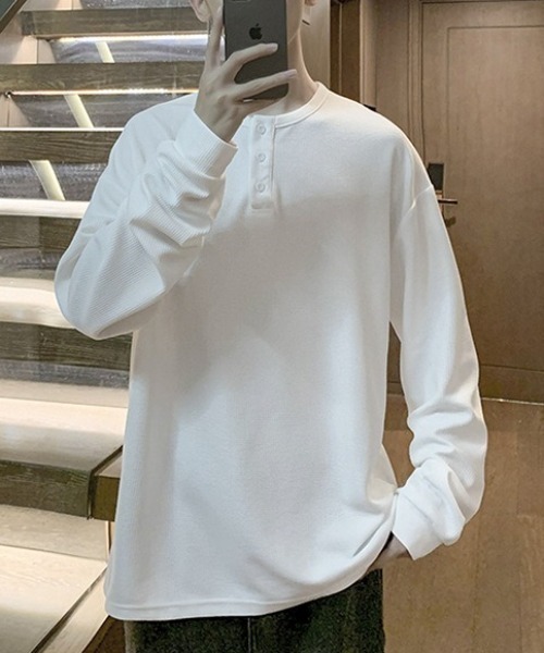 link lot ヘンリーネック tシャツ ビッグシルエットワッフル調無地