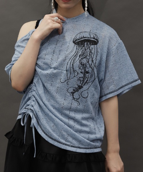 axes femme POETIQUE tシャツ クラゲプリントアシメプルオーバー