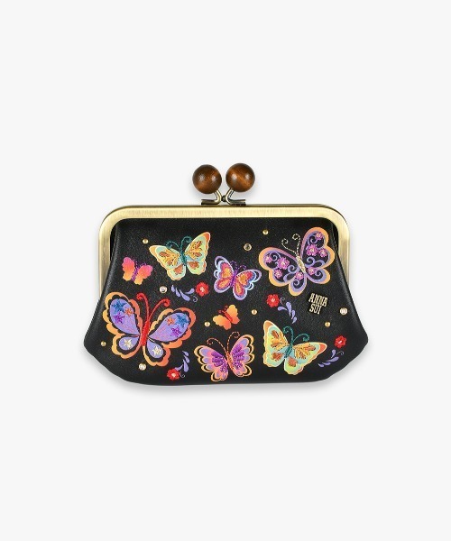 ANNA SUI　ミニ財布　ブルー　ジュエルフラワー　レザー　金具ロゴ ✨極美品✨ アナスイ ANNA SUI 3つ折り財布 ブルー ジュエル