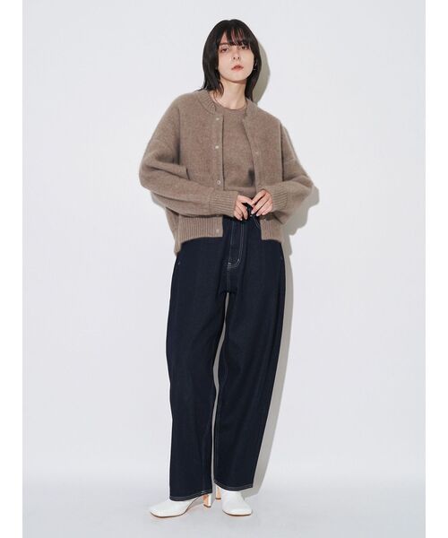 ELENDEEK ノーカラージャケット ラクーン　カーディガン ELENDEEK カーディガン CNラクーンミックスブルゾン レディース