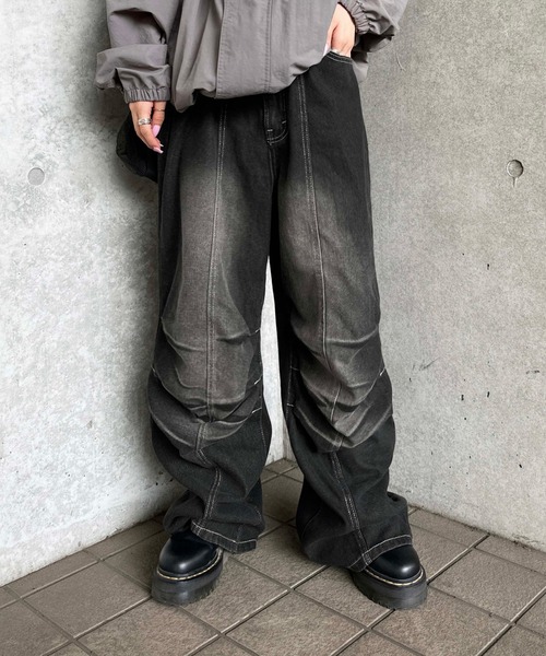 「sedacle」 加工デニムパンツ MEDIUM ブラック メンズ