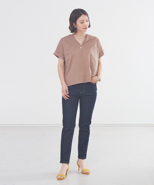 「abahouse mavie」 半袖カットソー フリー ブルー レディース_画像2