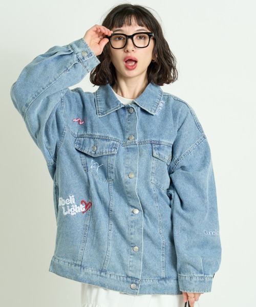A.D.C.L. デニムジャケット gジャン ランダム刺繍ワッペン付き
