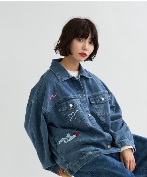 A.D.C.L. デニムジャケット gジャン ランダム刺繍ワッペン付き