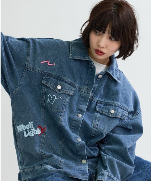 A.D.C.L. デニムジャケット gジャン ランダム刺繍ワッペン付き