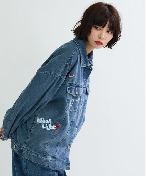 A.D.C.L. デニムジャケット gジャン ランダム刺繍ワッペン付き