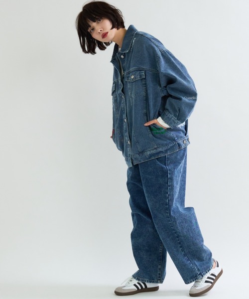A.D.C.L. デニムジャケット gジャン ランダム刺繍ワッペン付き