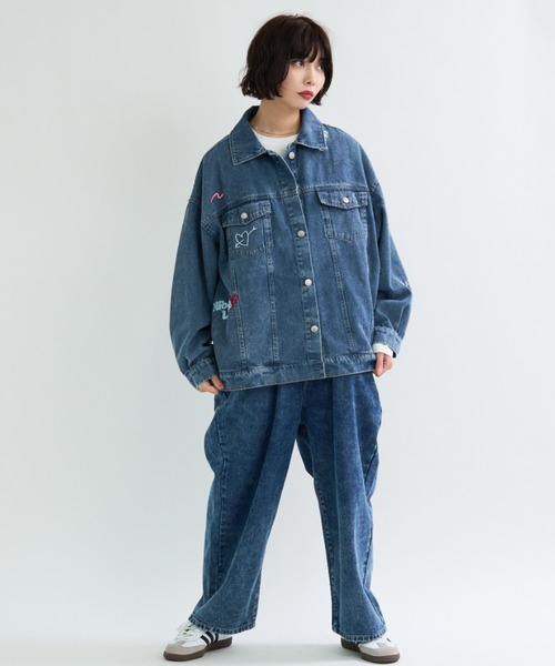 A.D.C.L. デニムジャケット gジャン ランダム刺繍ワッペン付き