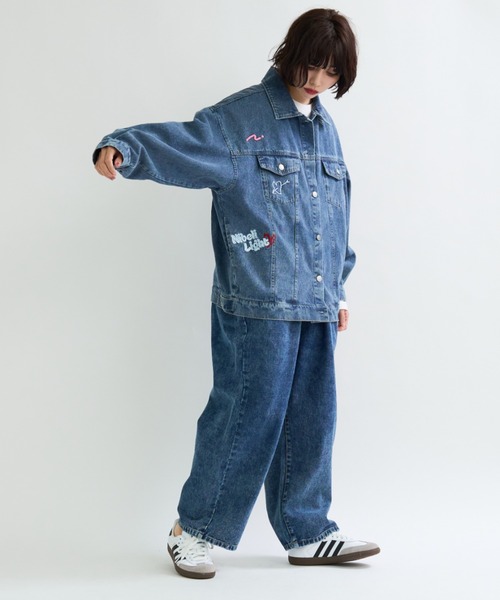 A.D.C.L. デニムジャケット gジャン ランダム刺繍ワッペン付き