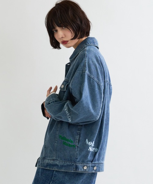 A.D.C.L. デニムジャケット gジャン ランダム刺繍ワッペン付き