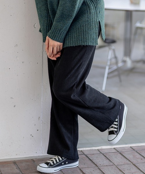 BELLUNA PLUS（ベルーナプラス） パンツ 裏ベロアコーデュロイワイド