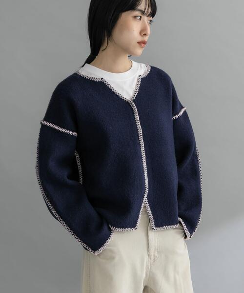 新品▷KBF＊ハンドニットカーディガン   ブルーミックス KBF(ケイビーエフ)の「ハンドニットカーディガン」 - PARTE