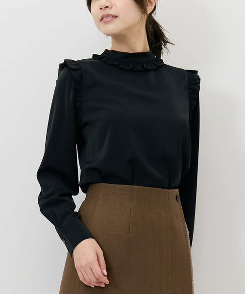 ナラカミーチェ（NARACAMICIE）/【NARACAMICIE】無地ジョーゼットミニフリル長袖ブラウス NARACAMICIE（ナラカミーチェ） ブラウス シャツ 「NARACAMICIE」無地