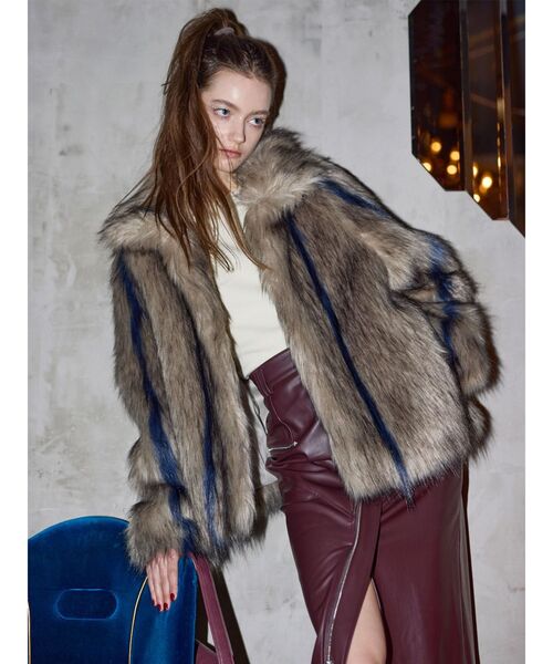 ステンカラーコート コート フェイクファーラインジャガードコート