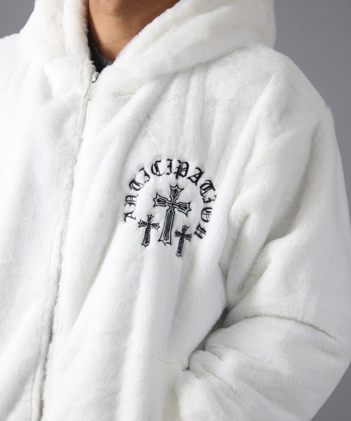 【美品 ラッセルノ XL】フード付パーカー　ホワイト刺繍　RUSSELUNO 美品 ラッセルノ XL】フード付パーカー ホワイト刺繍 RUSSELUNO