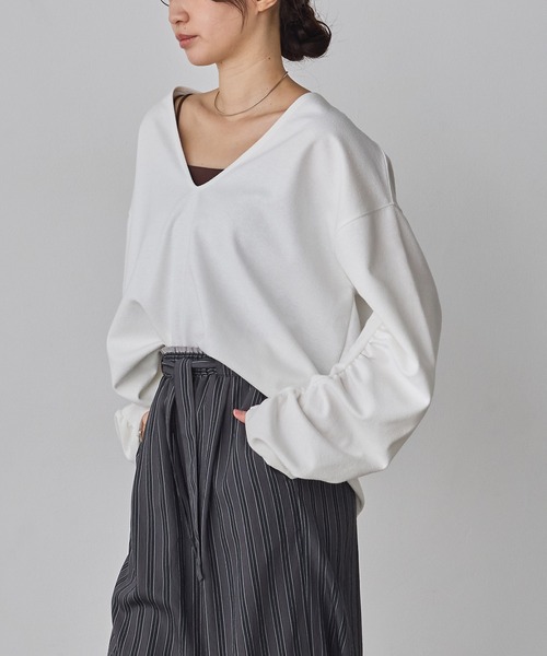 hunch（ハンチ） tシャツ ブークレ 深Vネック ボリュームスリーブ