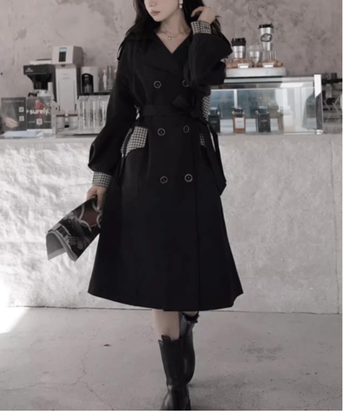 ＆soiree（アンドソワレ） トレンチコート コート チェック切り替え