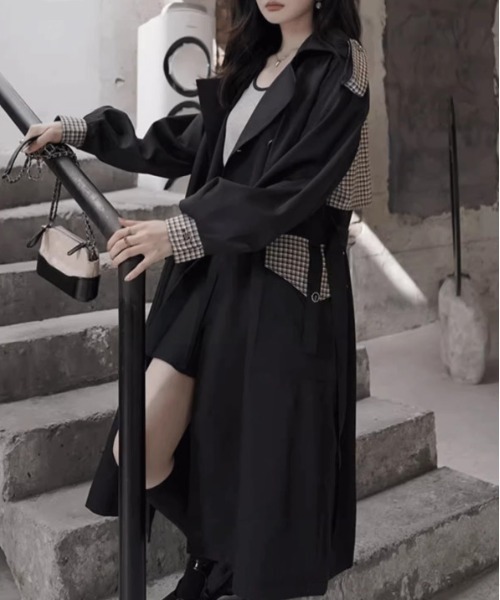 ＆soiree（アンドソワレ） トレンチコート コート チェック切り替え