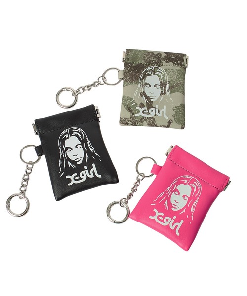 fooケーナχ チーク　袋のオマケ付き X-girl（エックスガール） ポーチ FACE MINI POUCH KEYRING レディース